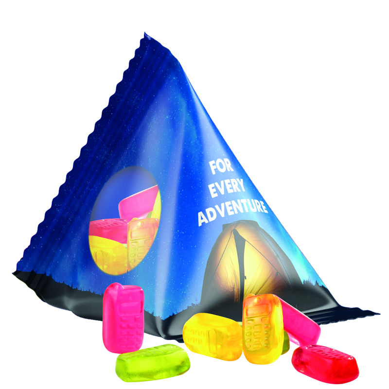 Fruchtgummi Tetraeder, Folie transparent, Trolli Fruchtgummi Handy