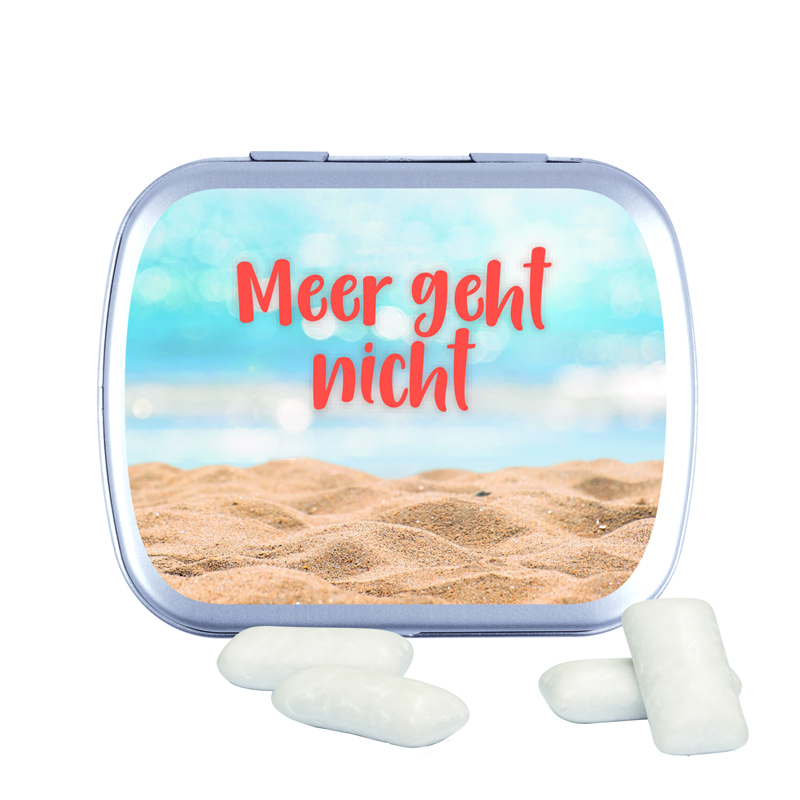 Klappdose, silber-blank, KoRo Menthol Kaugummi